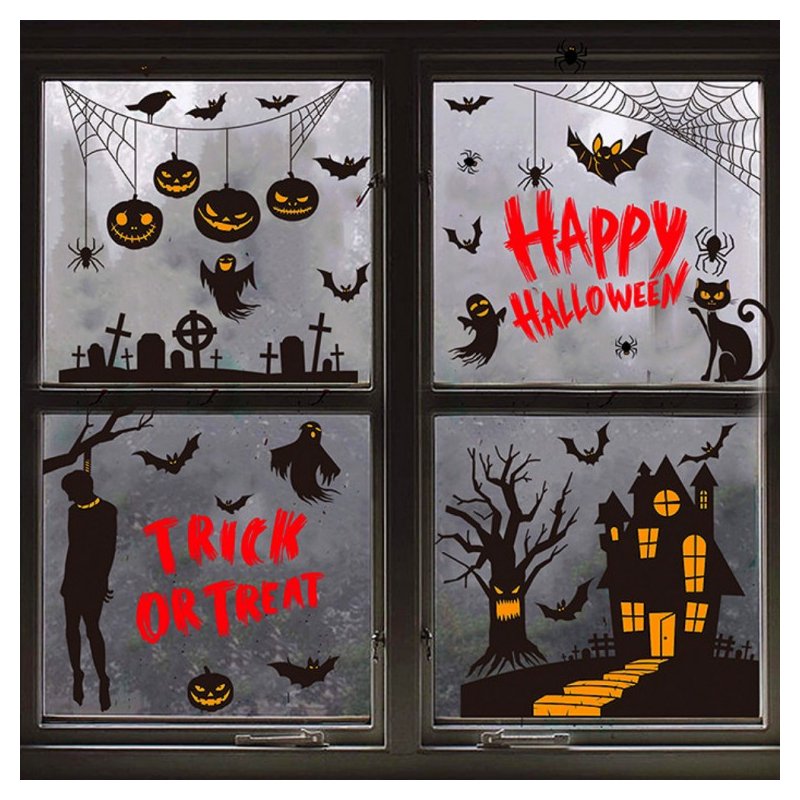 Halloween Window Stickers - 9pc Korean Glass Decal Set for Home Party