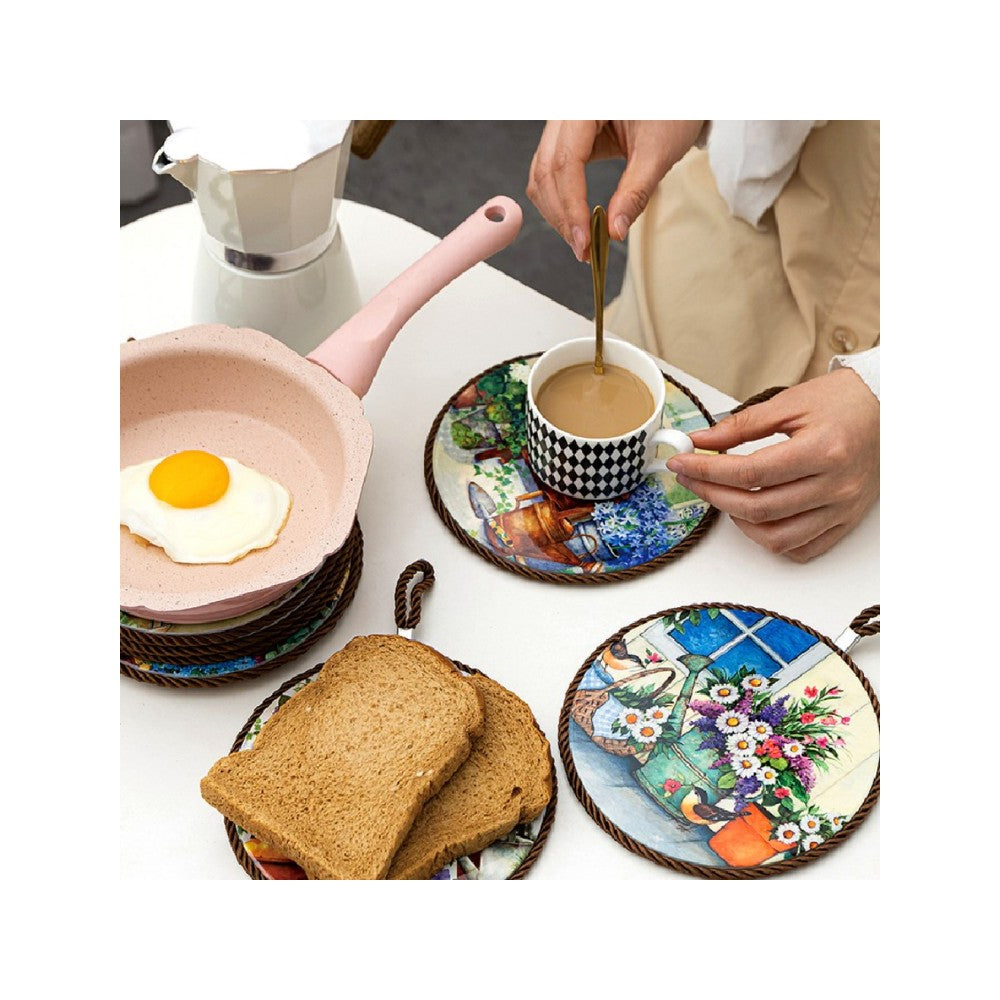 Korean Ceramic Flower Coaster - Handmade Porcelain Tea Mat & Pot Holder