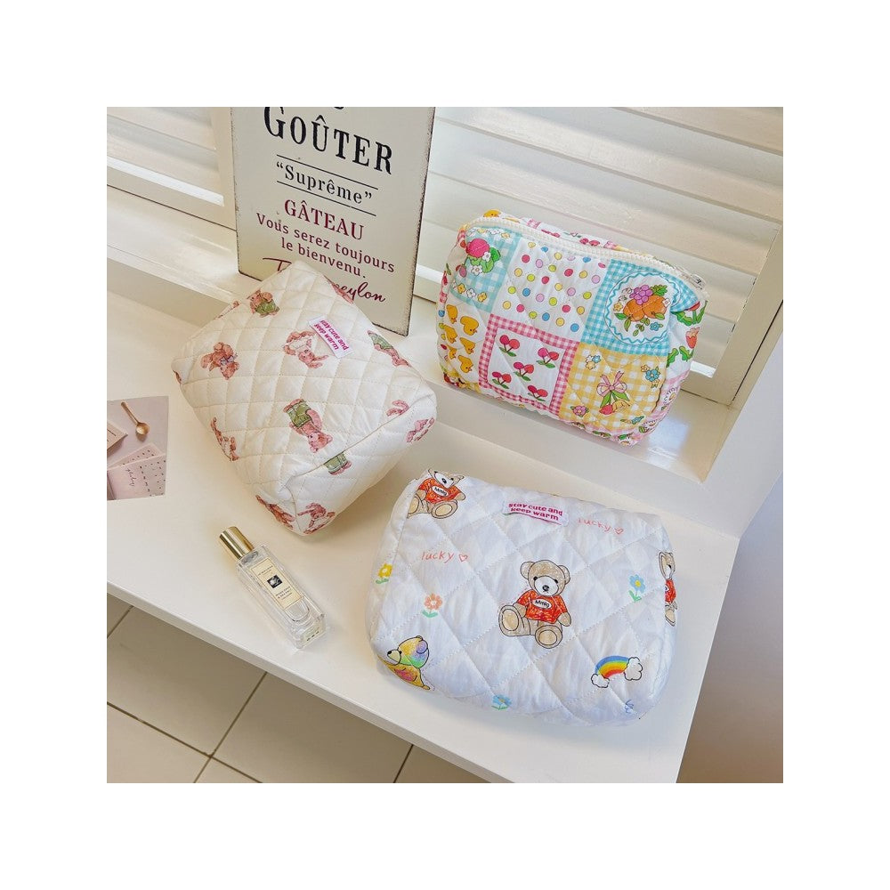 Cute Bear Print Makeup Pouch - Korean Beauty Travel Organizer