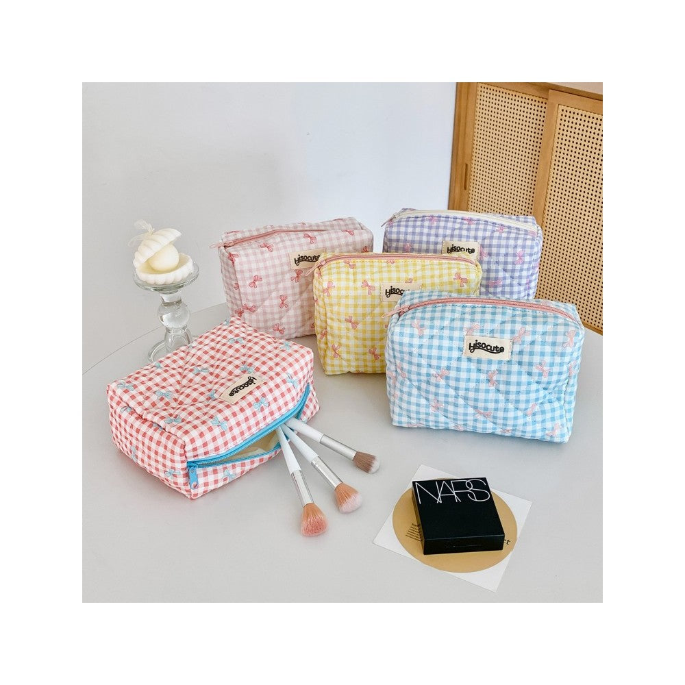 Korean Large Capacity Makeup Pouch - Elegant Ribbon Design Skincare Organizer