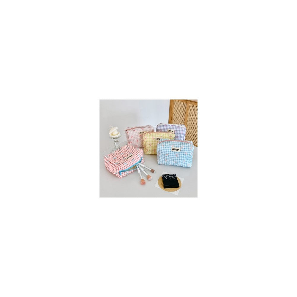 Korean Makeup Pouch Large Capacity - Skincare Storage Organizer with Ribbon Design