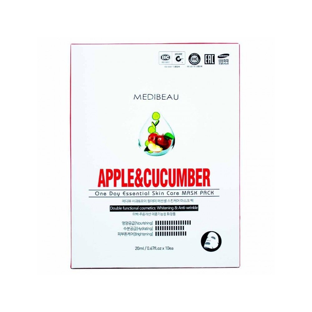 Korean Daily Essence Hydrating Face Mask Pack - Apple & Cucumber (10 Sheets)