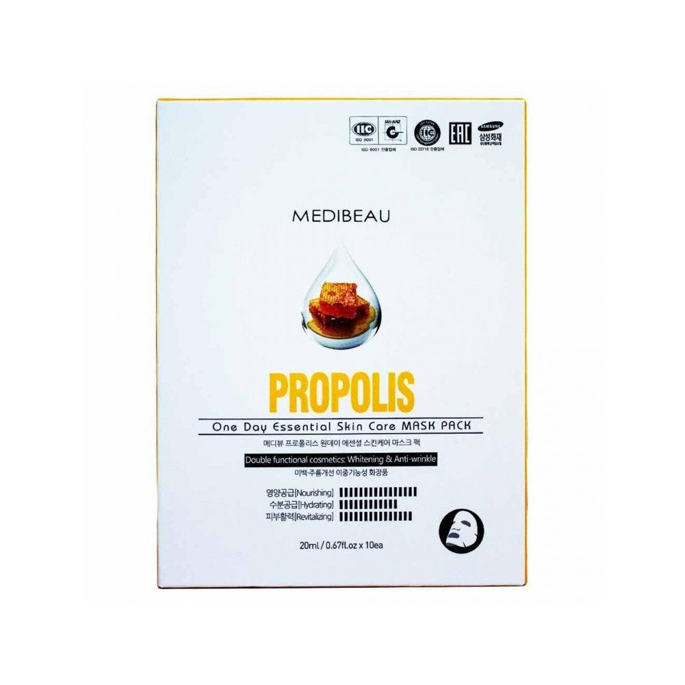 Medview One-Day Essential Propolis Sheet Mask - Korean K-Beauty Skincare (10 Pack)