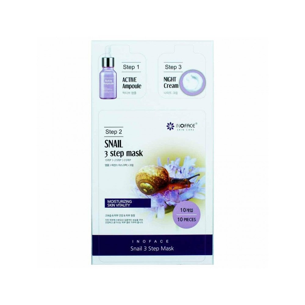 Innoface 3-Step Snail Mask Pack 22ml - Korean Sheet Mask Set (10pcs)