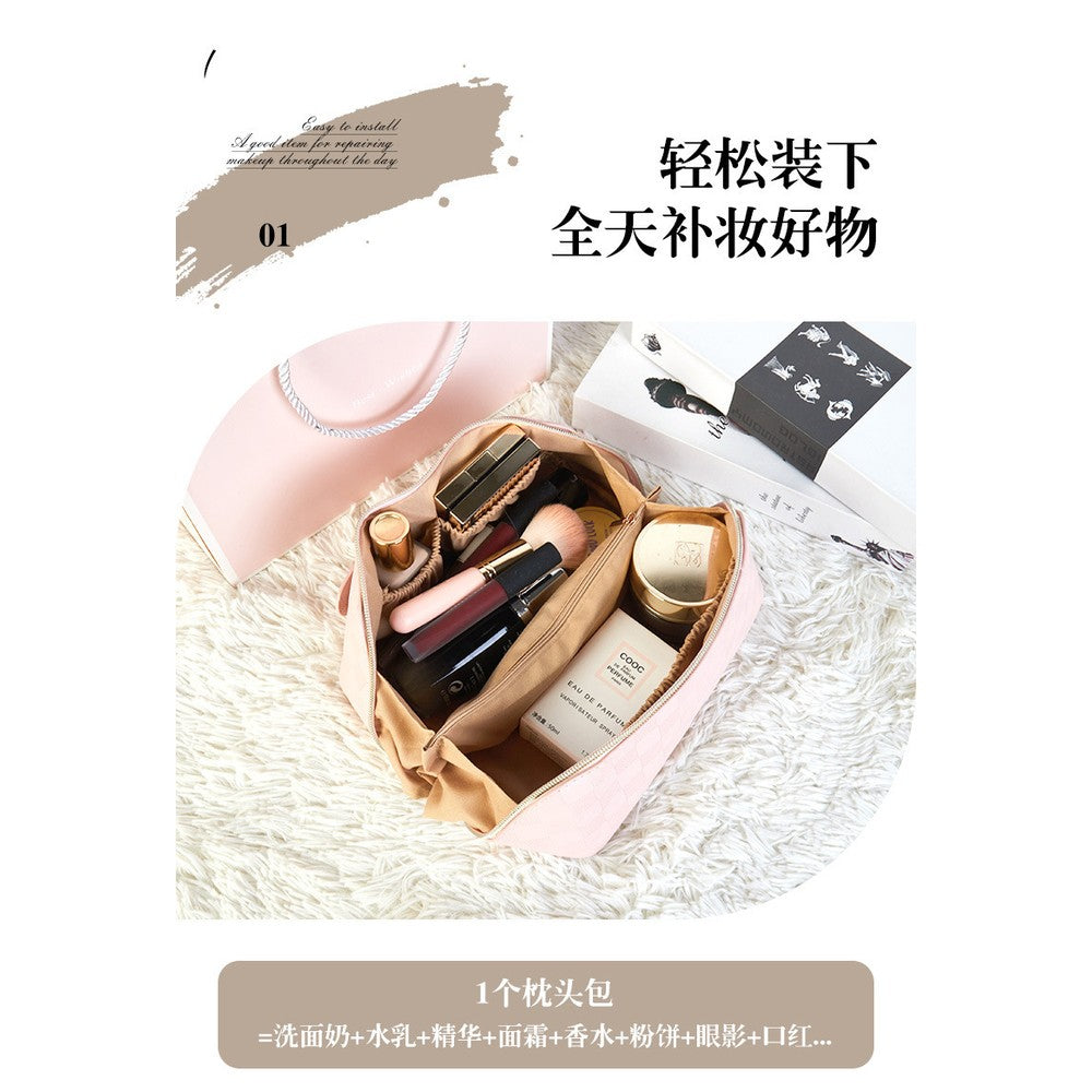 Checkered Makeup Bag Large Capacity - Korean K-Beauty Travel Cosmetic Organizer