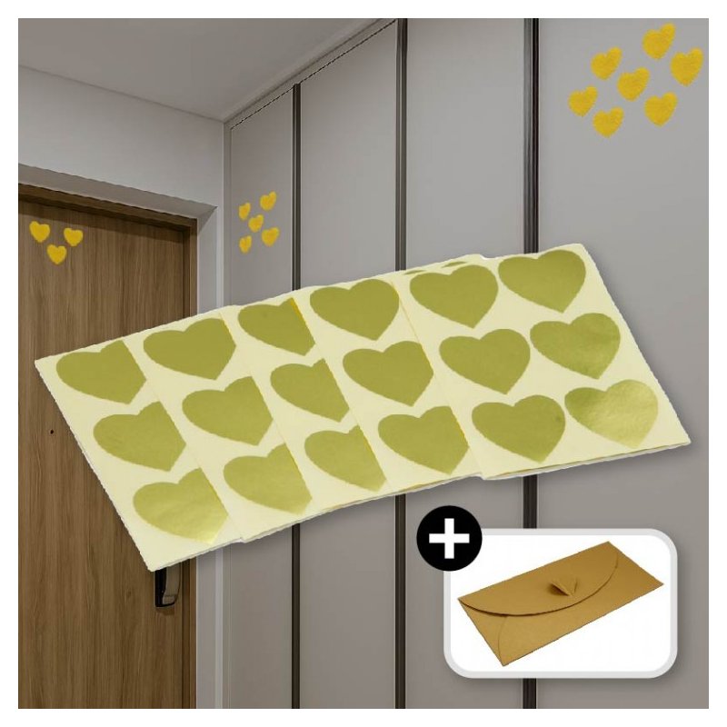 Korean Feng Shui Gold Heart Sticker Envelope Set - Prosperity & Abundance Blessing
