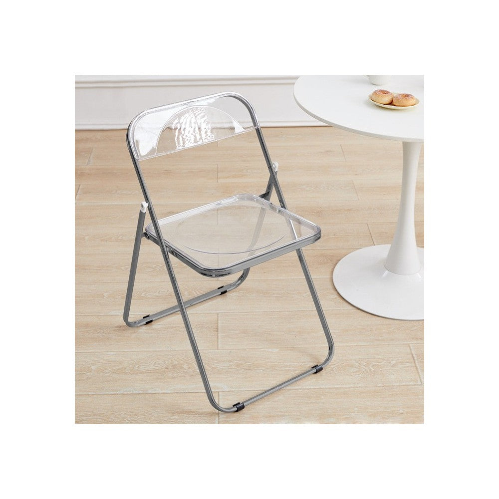 Clear Acrylic Dining Chair - Modern Korean Design 4-Color Folding Café Seat