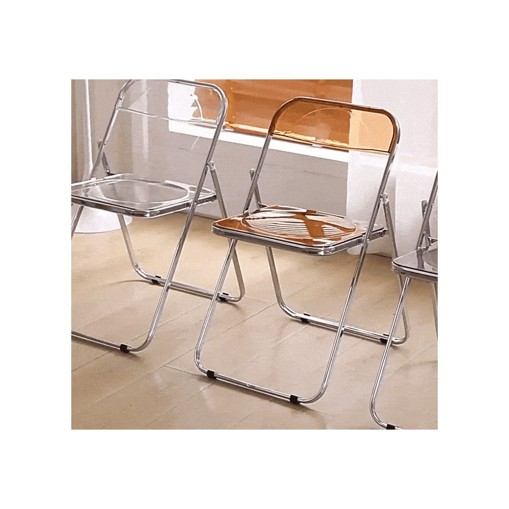 Clear Acrylic Dining Chair - Modern Korean Design 4-Color Folding Café Seat