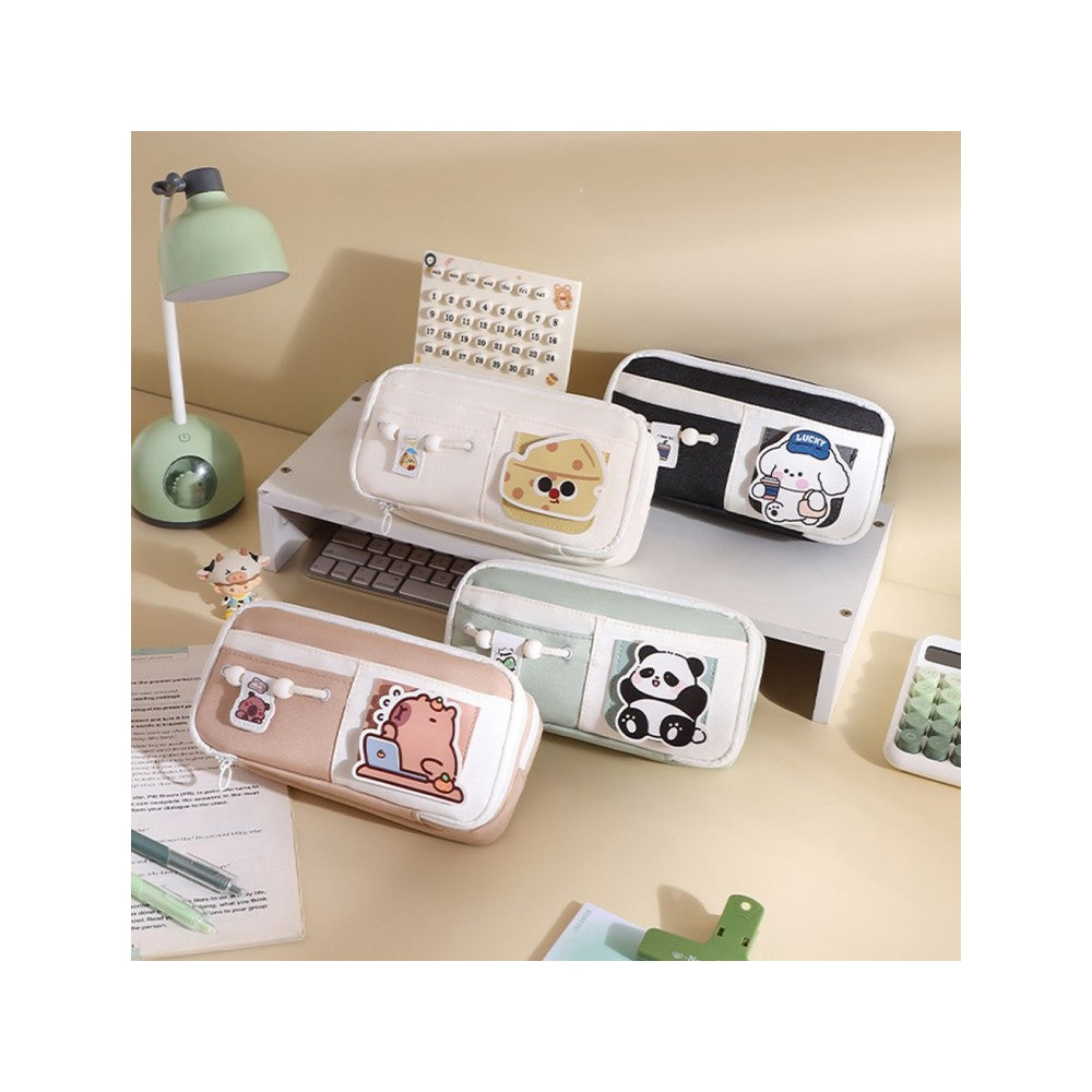 Large Korean Character Pouch Organizer - Premium Fabric Pencil Case & Cosmetic Storage