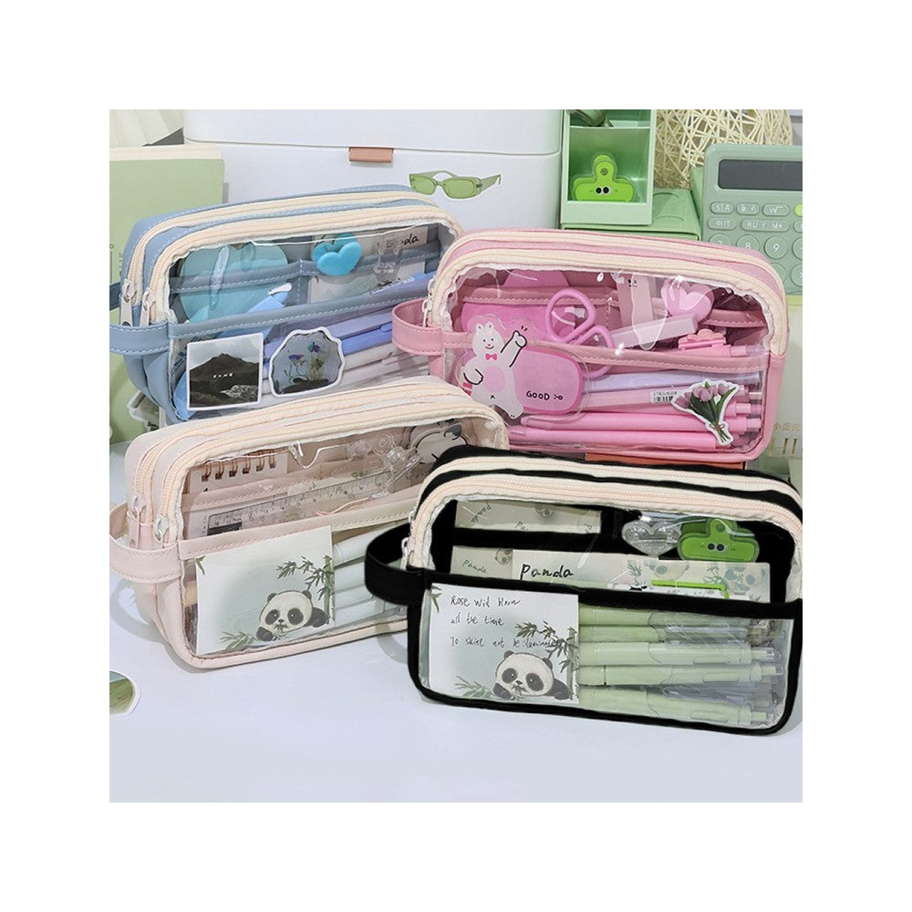 Large Clear Pencil Case Organizer - Korean PVC Pouch with Dividers