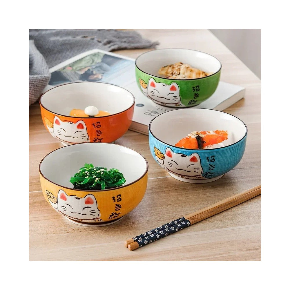 Best Japanese Lucky Cat Ceramic Bowl Set - Restaurant Quality