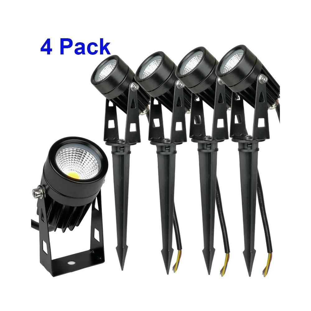 Solar COB Garden Spike Lights 4-Pack - Waterproof Outdoor LED Landscape