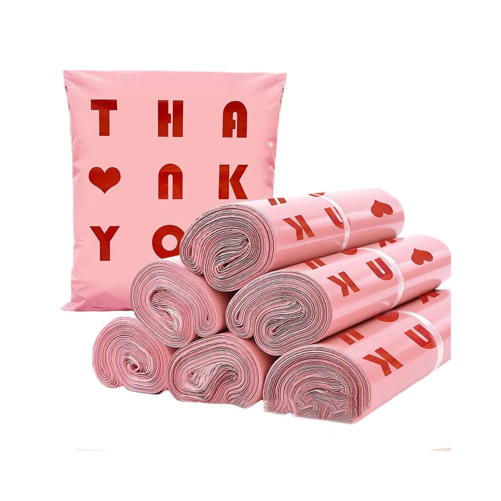 Buy 50Pc Waterproof Mailing Bags with Heart Thank You Pattern