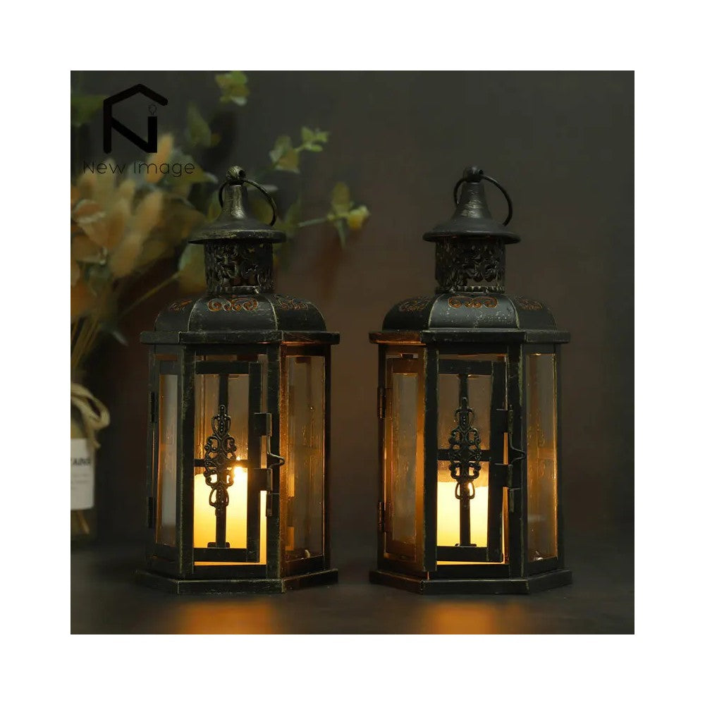 Buy Vintage Nordic Hanging Lantern Candle Holder - Black Iron