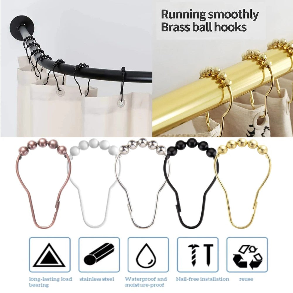 Best Shower Curtain Hooks - 12 Pc Metal Rolling Ball Rings Set