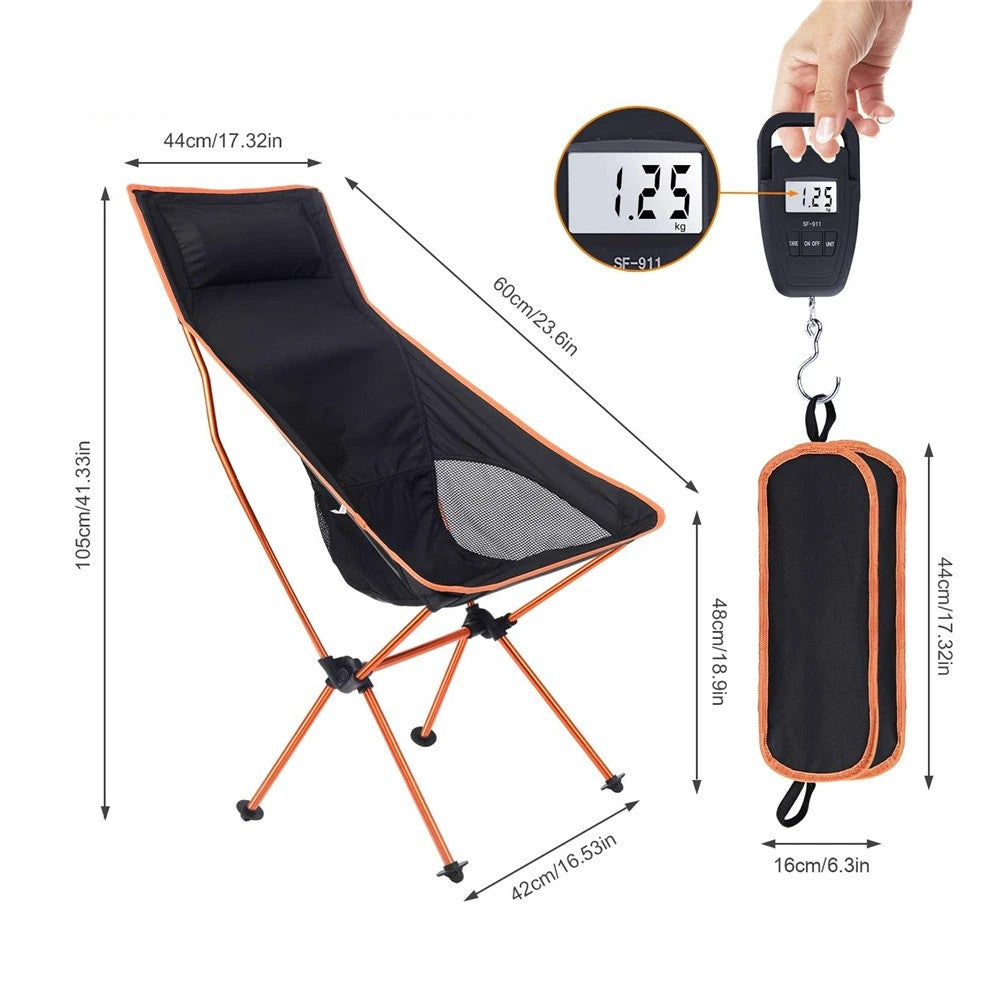 Ultralight Portable Folding Camping Chair - Extended Comfort Seat