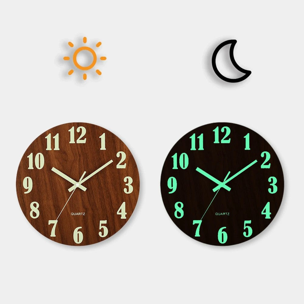 Best Silent Wall Clock with Night Light - Nordic Wood Design