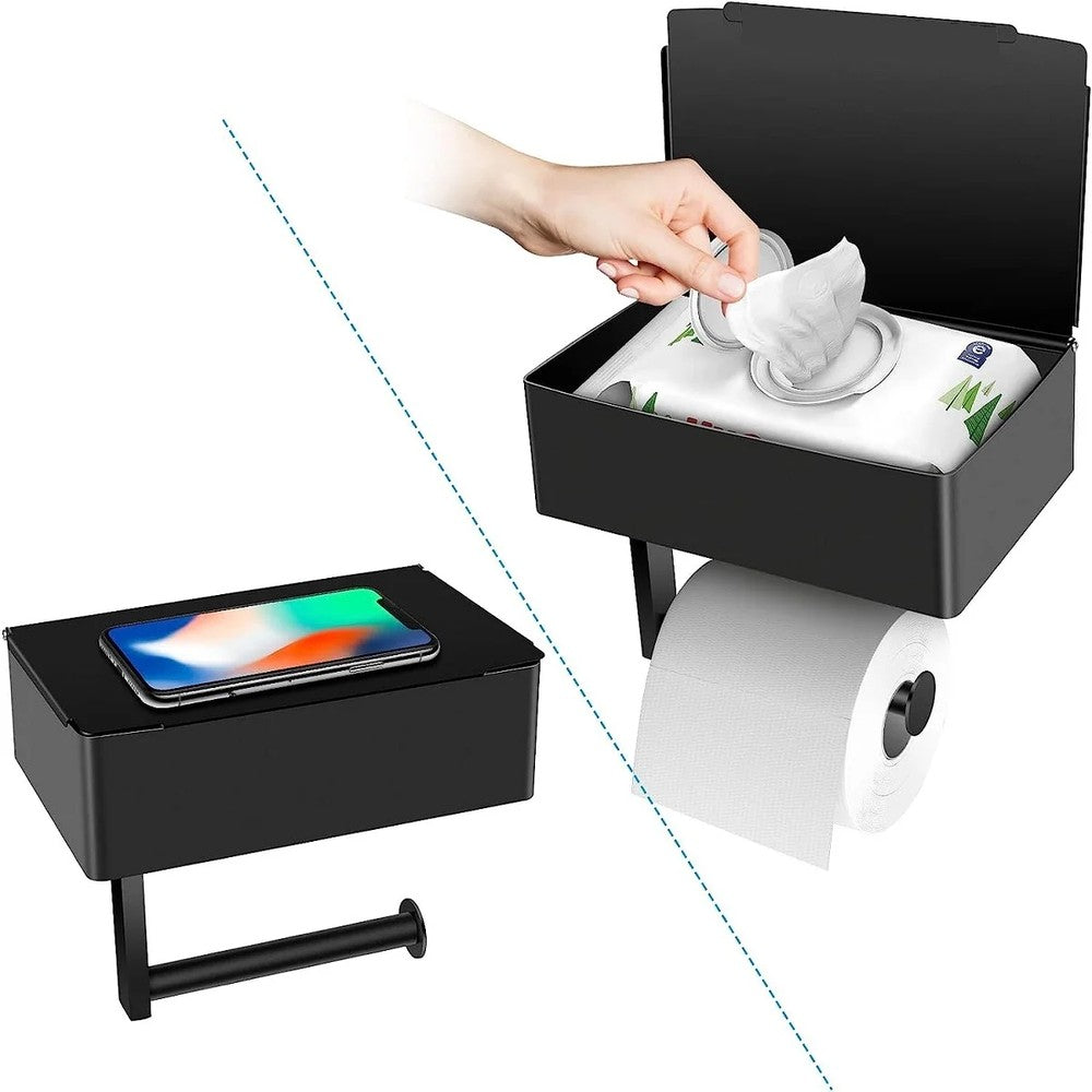 Bathroom Toilet Paper Holder with Shelf and Wipes Dispenser Storage