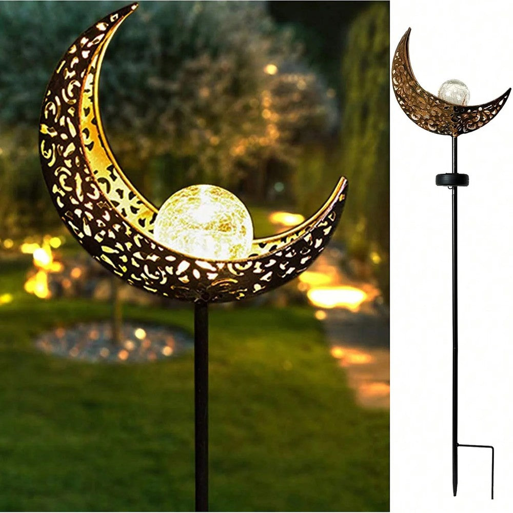 Solar Moon Fairy Crackle Glass Garden Lights | Warm LED Outdoor Decor