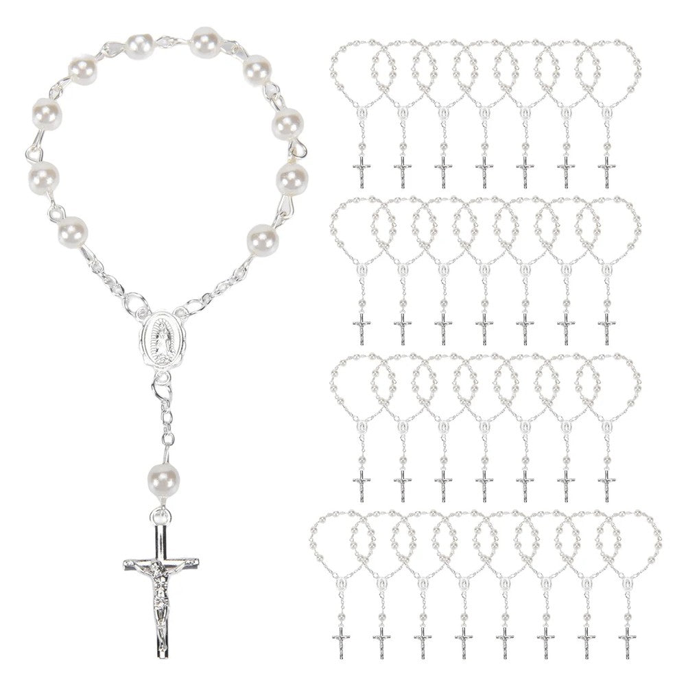 30Pc Baptism Rosary Beads Pearl Finger Rosaries Religious Favors